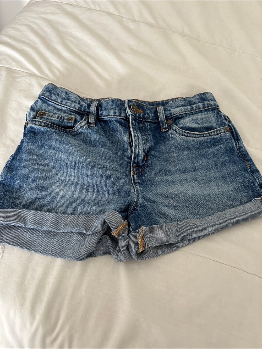 Crewcuts Distressed Rolled-Hem Denim Shorts - Blue